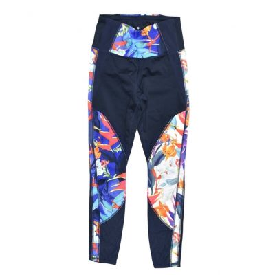 Athleta Women's XS Blue Polyester Leggings Floral Skinny Pull On Gym Workout